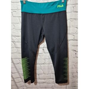 FILA Sport Capri Leggings Womens Small Black Teal Green Athletic Activewear 040